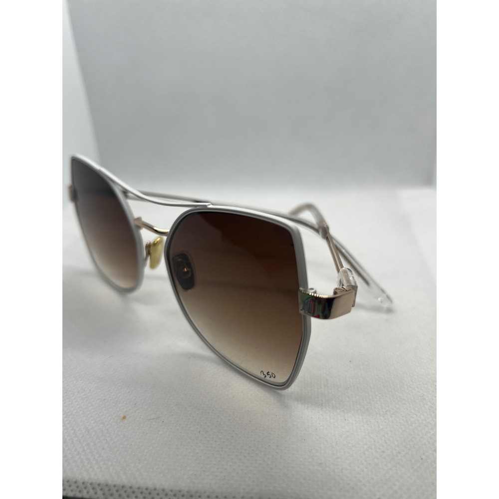 Coco and Breezy Stoic 101 White Gold Geometric Cat Eye Sunglasses Brown Gradient
